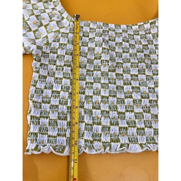 NWOT Billabong Big Girls Coastal Sands Mini Puff Sleeve Top Floral Check Size M - Picture 9 of 9